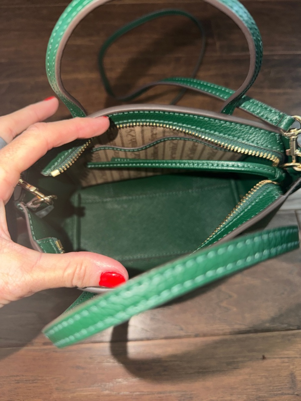 Tory Burch Green Pebbled Leather Crossbody Satchel - Picture 6 of 6